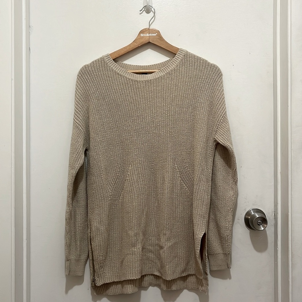 H&M - Beige Knitted Sweater w/ Zipper Detail (Size: XS, but can fit up to M)